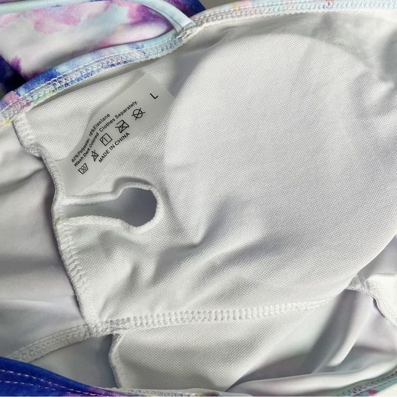 SOLD NWOT Shein Tie Dye Keyhole One Piece Swimsuit Blue Purple Size Large - Picture 13 of 14